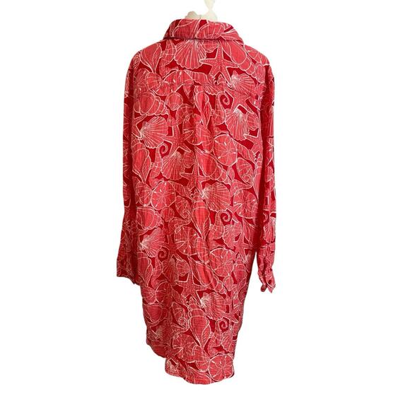 D & Co Beach Shirt Dress XL Linen Blend Tropical Beach Gauzy Lagenlook Mature - Picture 2 of 11